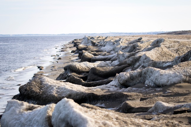 Ice blocks marooned on the beach